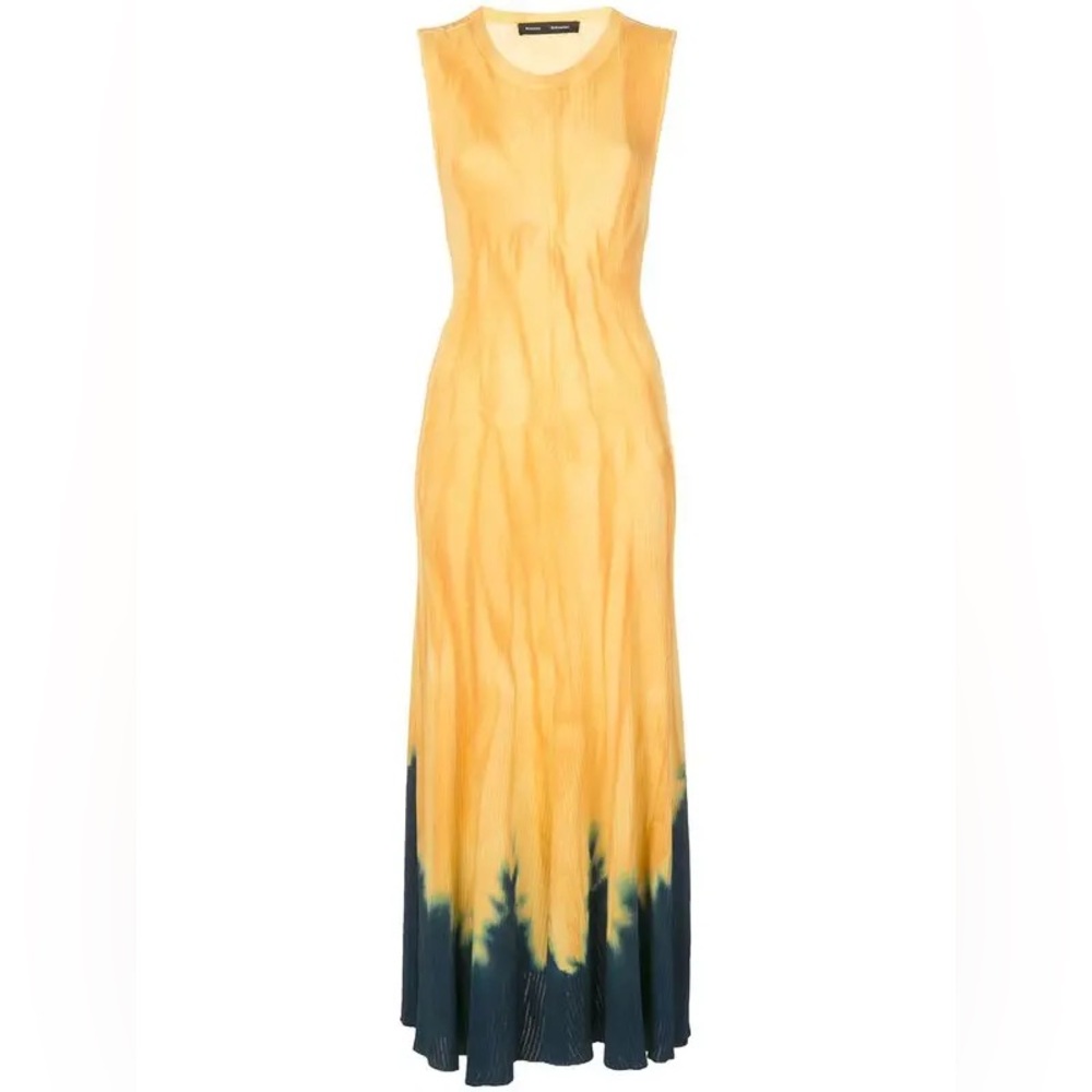 Proenza Schouler Yellow and Navy Dipped dress with Back Knot Detail